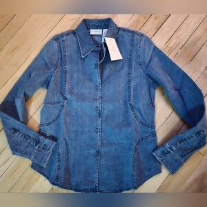 Liz Claiborne Womens Size Small Cute Indigo Blue Button Up Denim Jean Shirt NWT